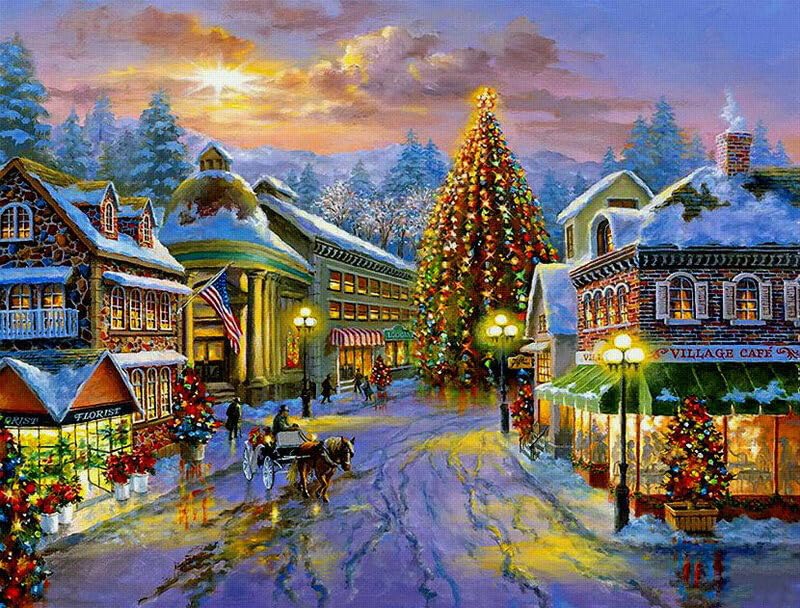 Gofission Paint by Numbers Winter Street Christmas Tree Snow House, 16x20 inch Canvas DIY Number Painting Kits (with Frame)