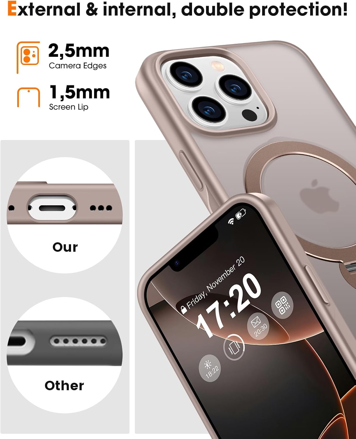 360° Rotatable Magnetic Stand for iPhone 16 pro Case Compatible with Magnetic 16FT Military Drop Protection, Anti-Scratch/Fingerprint Shockproof iPhone 16 pro Phone Case(Matte- Gold)