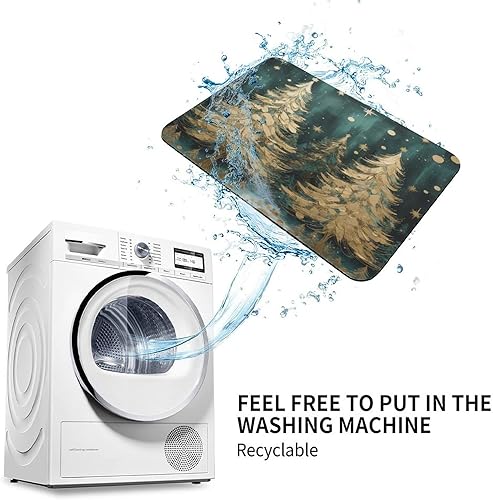 Miniatura 6 de Alfombras de baño doradas y verdes para árbol de Navidad, lavables, para el suelo de baño, súper absorbentes, delgadas, para debajo de la puerta,