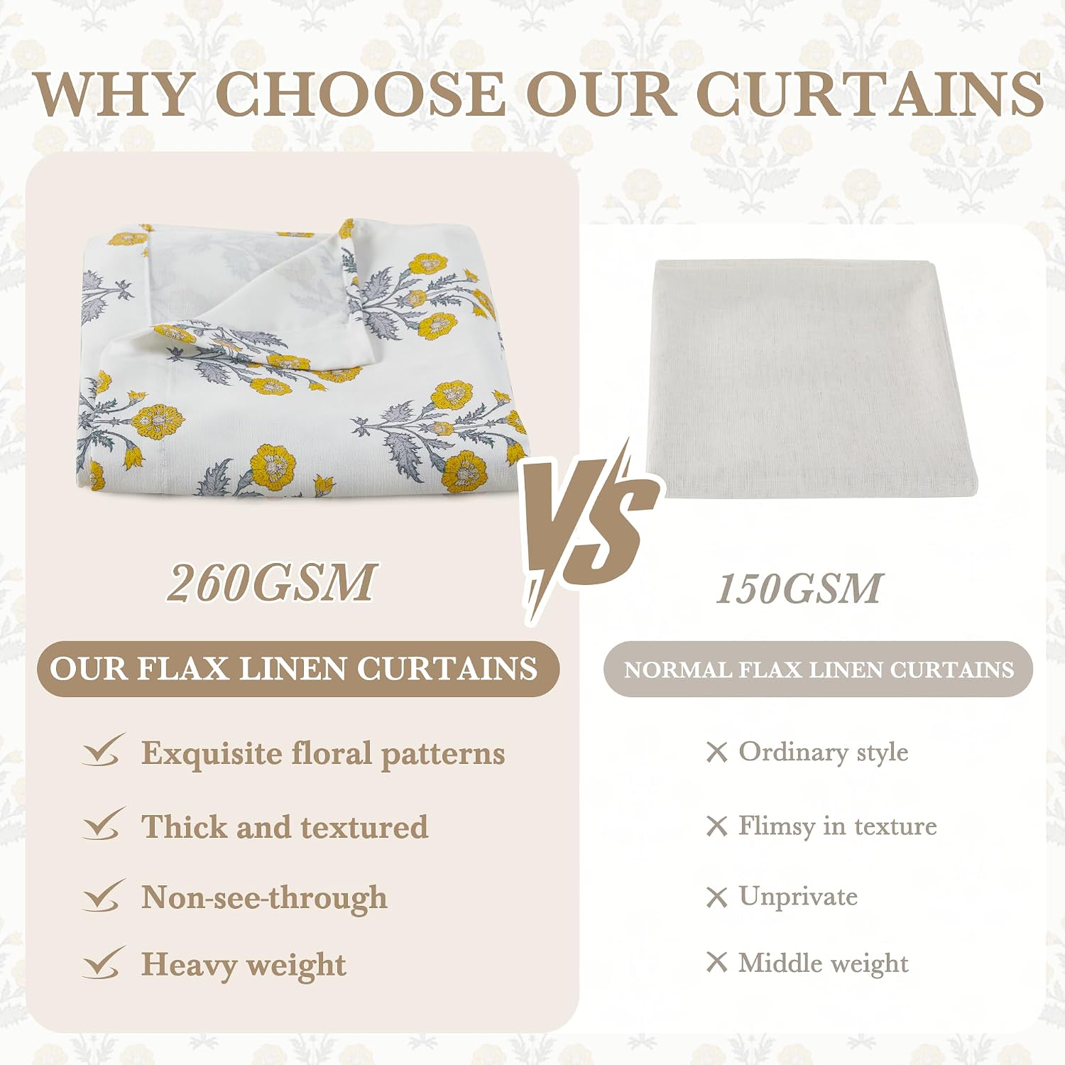 StangH Floral Curtains 84 Inches for Bedroom, Vintage Printed Faux Linen Drapes Thick & Privacy Window Treatment for Nursery/Girl's Room/Dining Room-52x84 Inches, Canary Yellow, 2 Panels