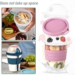 EYNEL On The Go Cereal Yogurt Cups with Lids and Spoon, Overnight Oats Container, Reusable Parfait Plastic Milk Jar Breakfast Crunch Granola Oatmeal Smoothie Snack Prep Bowl To Take Along (4 Pack)