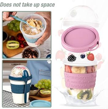 Renkli Take and Go Kaşıklı Hazneli Meyveli Yoğurt Kabı Piknik Iş Atıştırmalık Diyet Müsli Granola Süt Bardağı (4'lü Set 2)