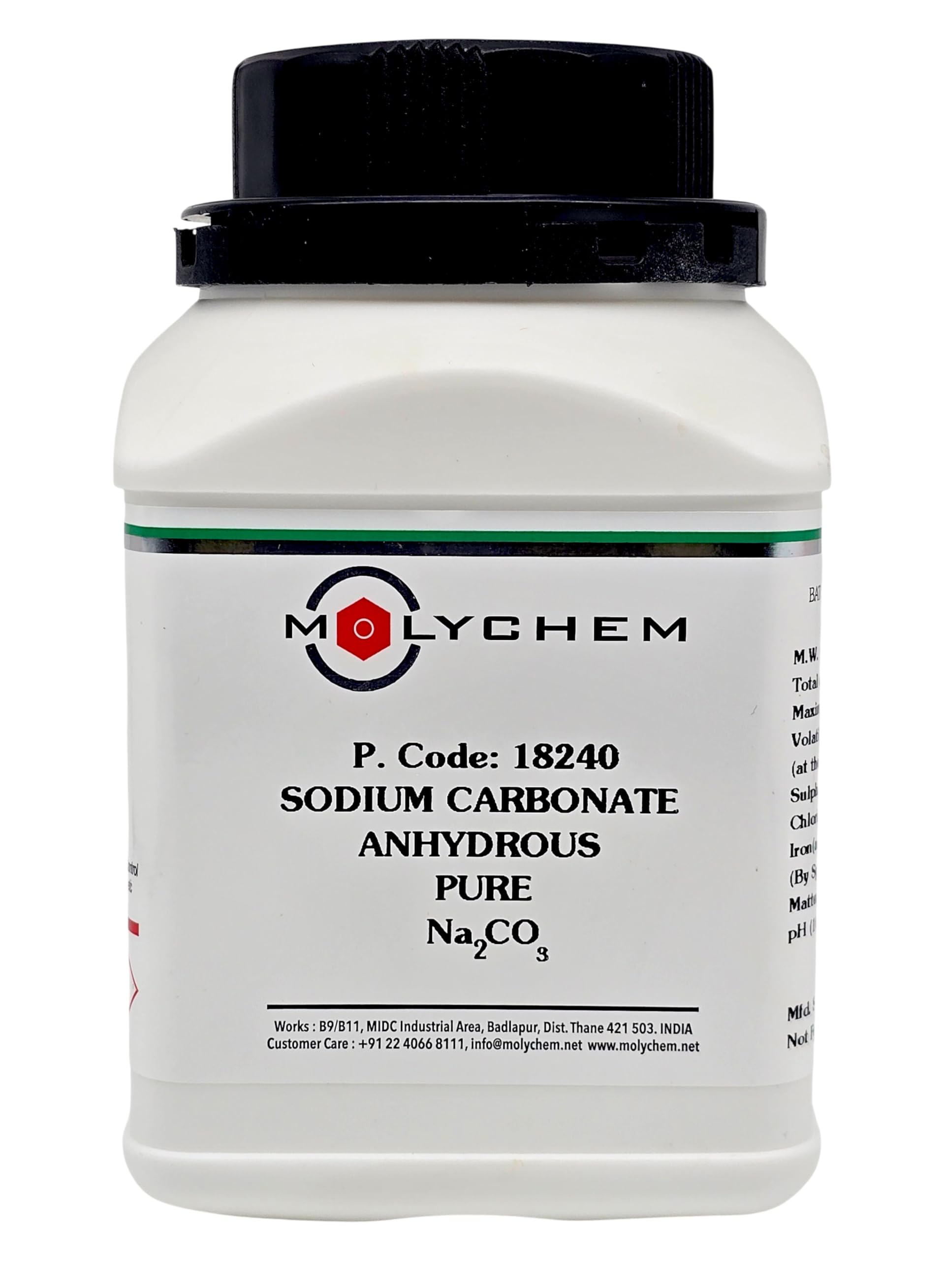 MOLYCHEM Sodium Carbonate Anhydrous pure, 98.5%, 500Gm, White Amorphous powder, CAS : 497-19-8, Molecular Formula : Na2CO3,Shelf Life: 60 Months for laboratory and industrial use-image-19
