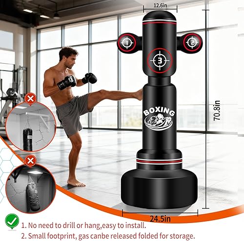 Miniatura 5 de Saco de boxeo independiente con guantes de boxeo, bolsa de boxeo pesada de 70 pulgadas con soporte para adultos y adolescentes, bolsa de kickboxing