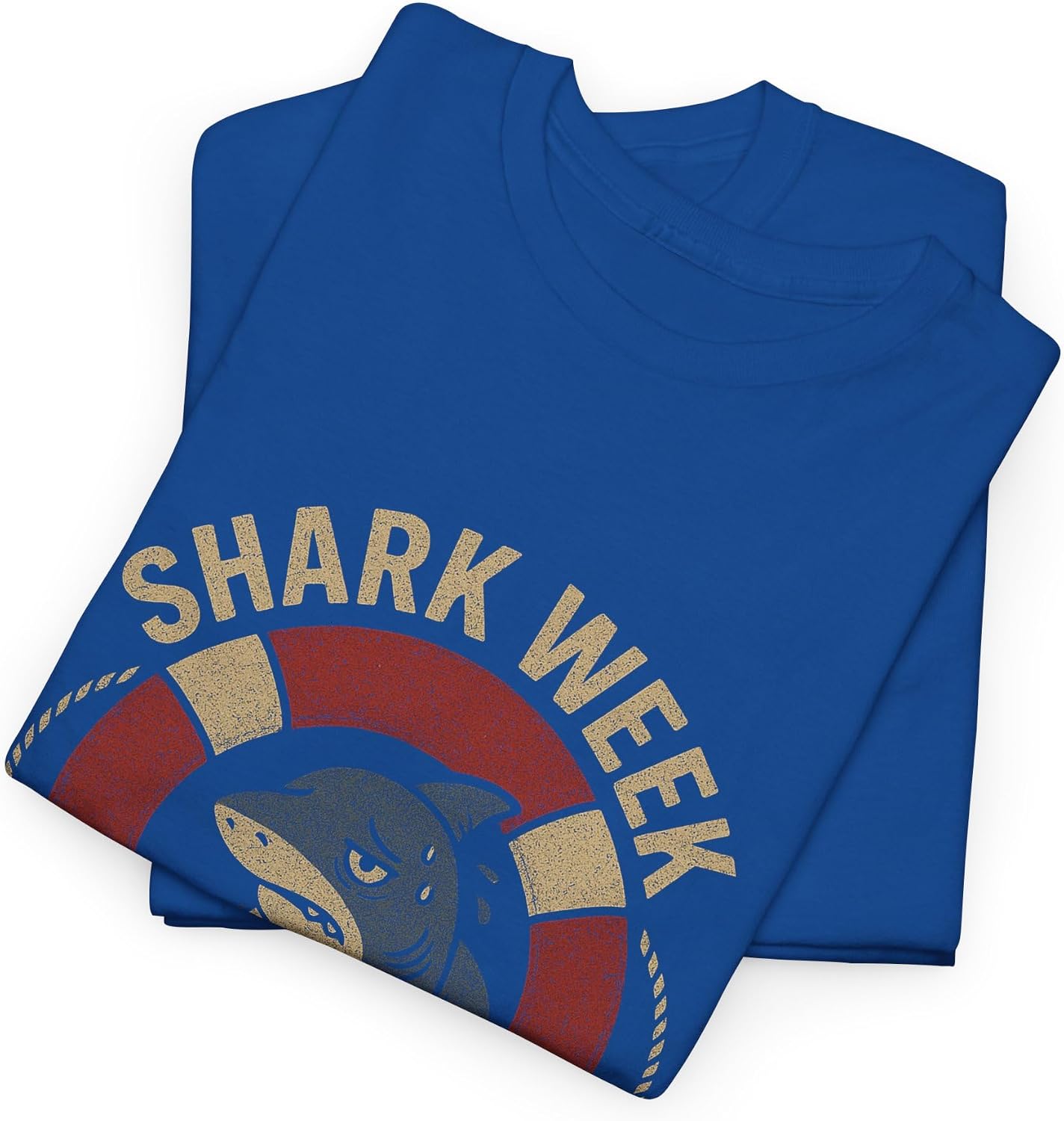 Funny Shark Survivalist Graphic – Retro Cartoon Shark with Life Preserver & Chocolate – Ocean Humor Apparel