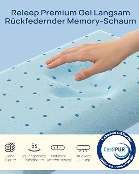Releep Memory Foam Pillow Ergonomic Gel Pillow for Side and Back Sleepers Oeko-tex & CertiPUR-US Certified Size King (King) 10 cm Height