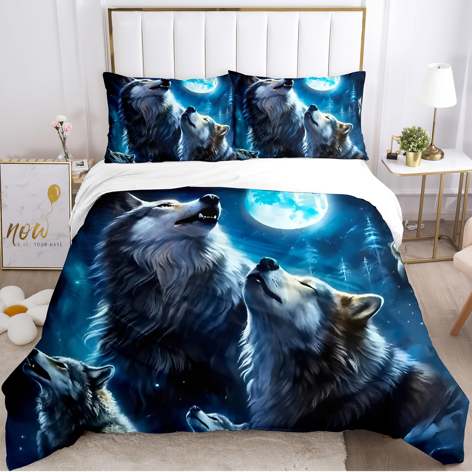 Housse de couette loup avec fermeture éclair pratique en microfibre