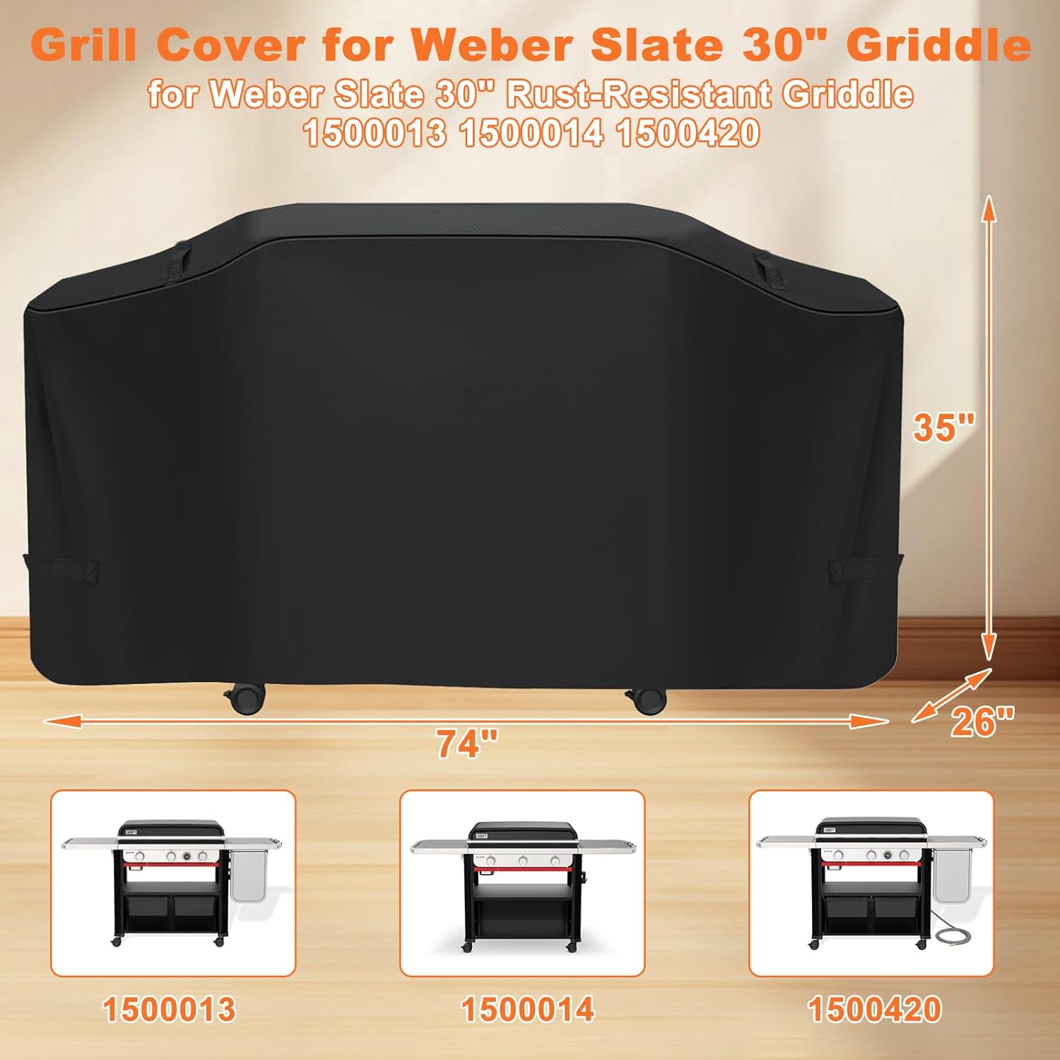 Grill Cover for Weber Slate 30" Flat Top Griddle Grill, 600D Outdoor Heavy Duty Waterproof 3400119 Cover for Weber Slate 30" Flat Top Griddle 1500013 1500014 1500420, Year-Round Outdoor Protection