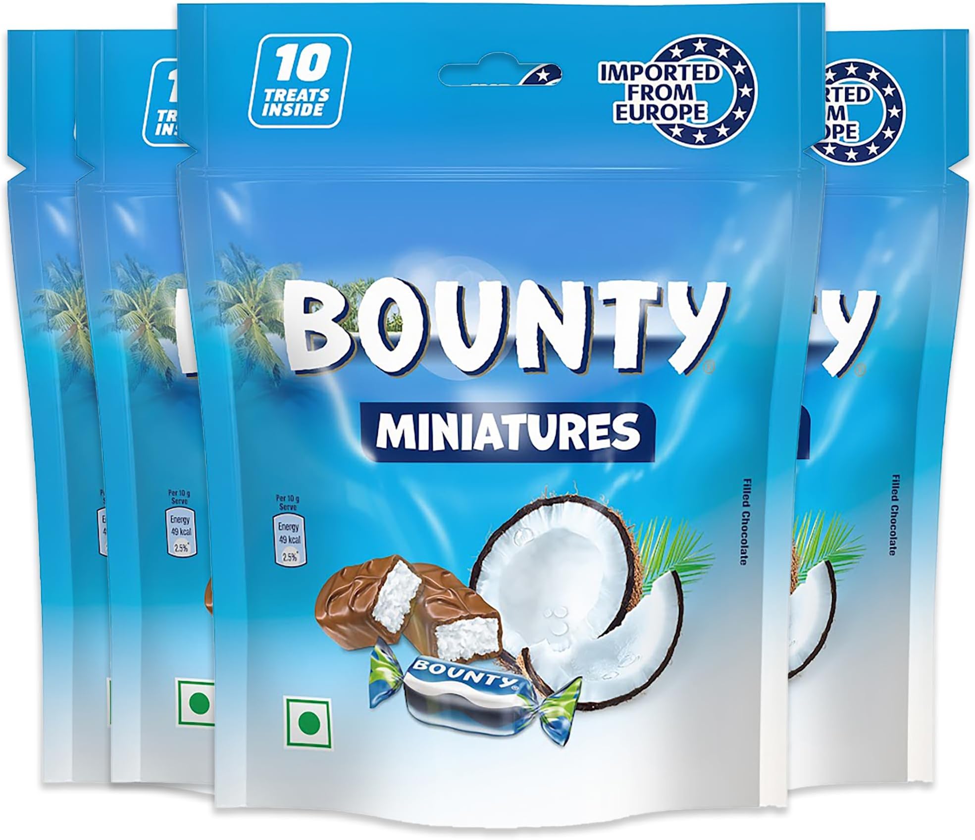 Miniatures Filled Chocolate Pack | Imported Chocolates | Soft & Tender Coconut in the Centre | Premium Chocolate | 10 Mini Coconut Bars | 100 g | Pack of 3