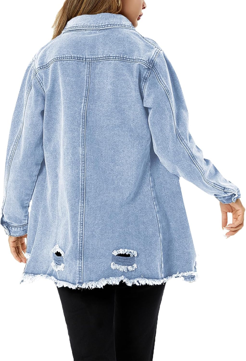 Women's Denim Jacket Casual Long Sleeve Denim Shirts Distressed Jean Jacket 2025 Spring Outfits - Image 2