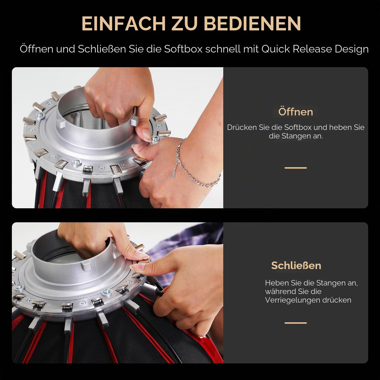 GVM Softbox Parabolic Soft Light Bowens Mount, 36 Zoll / 90 cm, parabolische Softbox mit Schnellverschluss und Wabengitter, kompatibel mit Anderen Bowens-Halterungen für die Aufnahme