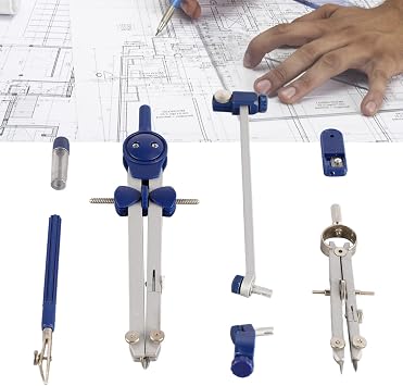 Geometry Set Metal Compass 7-Piece Maths Compass and Protractor Set Geometry Tool Set with Shatterproof Storage Box for Architects Engineers Students