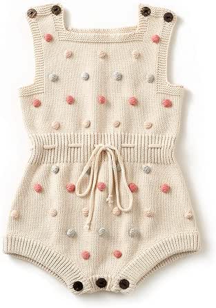 Simplee Kids Baby Girl Romper, Sleeveless Pompoms Square Neck