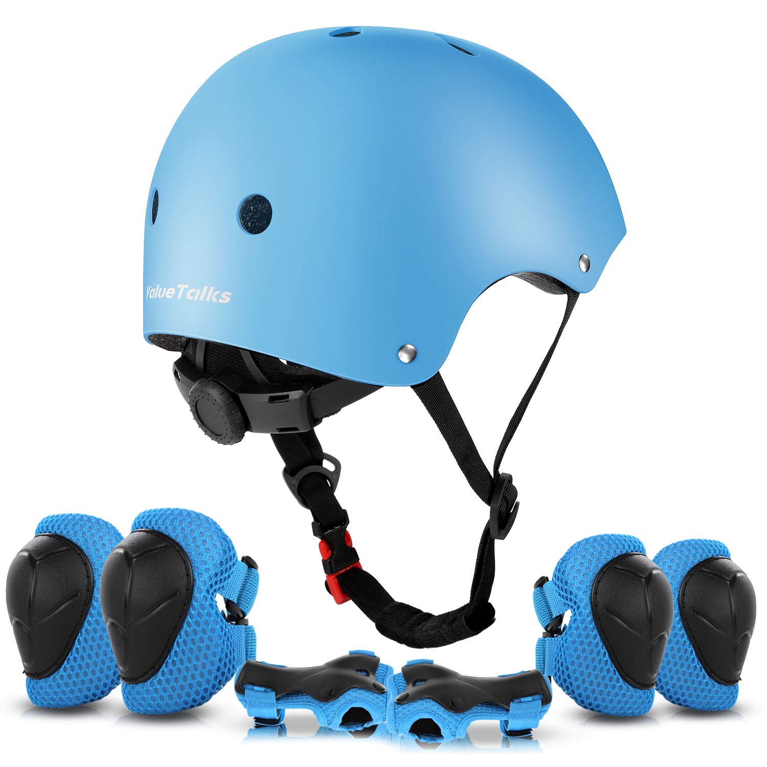 Kids Bike Helmet & Pads Set - 7pc Adjustable Skate Helmet, Knee, Elbow, Wrist Pads for Bicycle, Scooter, Roller Skate