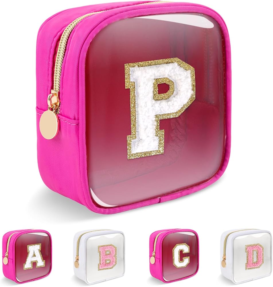 Amazon.com : Personalized Initial Letter Clear Preppy Makeup Bag,Mini Nylon  Chenille Letter Cosmetic Bag Cute Zipper Pouch Coin Purse for Teen  Girls,Portable TSA Approved Travel Essentials Bag Gift for Women,P : Beauty