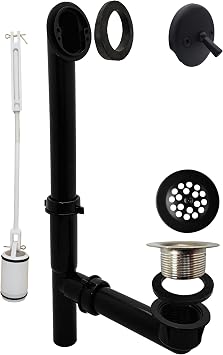 Westbrass 592144-62 Black 1-1/2" Tubular Trip Lever Bath Waste Drain Kit, Matte Black