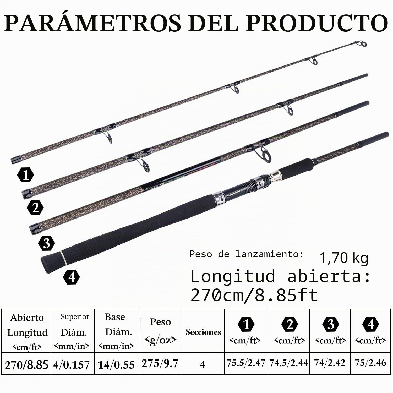 Sougayilang Caña de Pescar Carpa Fibra de Carbono 4/5 Secciones Portátil Mango Eva Agua Salada Dulce