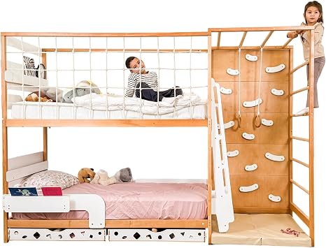 BUSY WOOD Montessori Bed for Toddlers with Drawers - Bunk Bed Twin with Storage for Kids - Sport Bedframe for Kids Set 2 Bedframe+2 Full Depth Drawers
