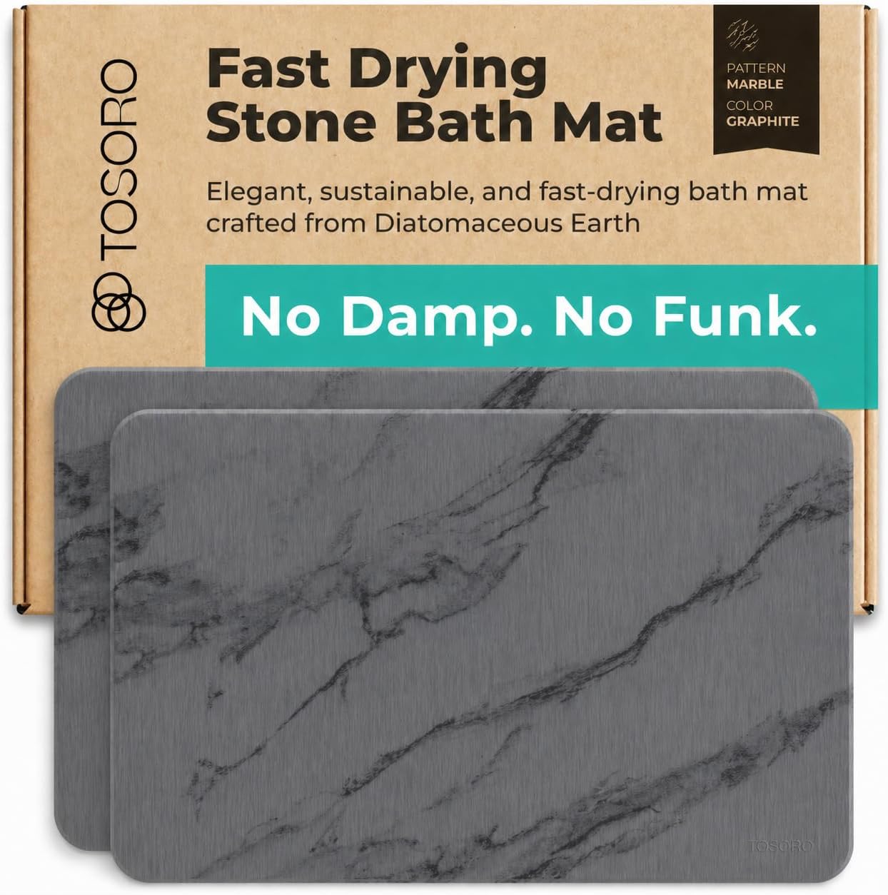TOSORO - Stone Bath Mat Diatomaceous Earth Shower Mat Non-Slip Super Absorbent Diatomite Stone Bath Mats for Bathroom Floor Quick Drying Natural Easy to Clean (23.5 x 15) - Graphite