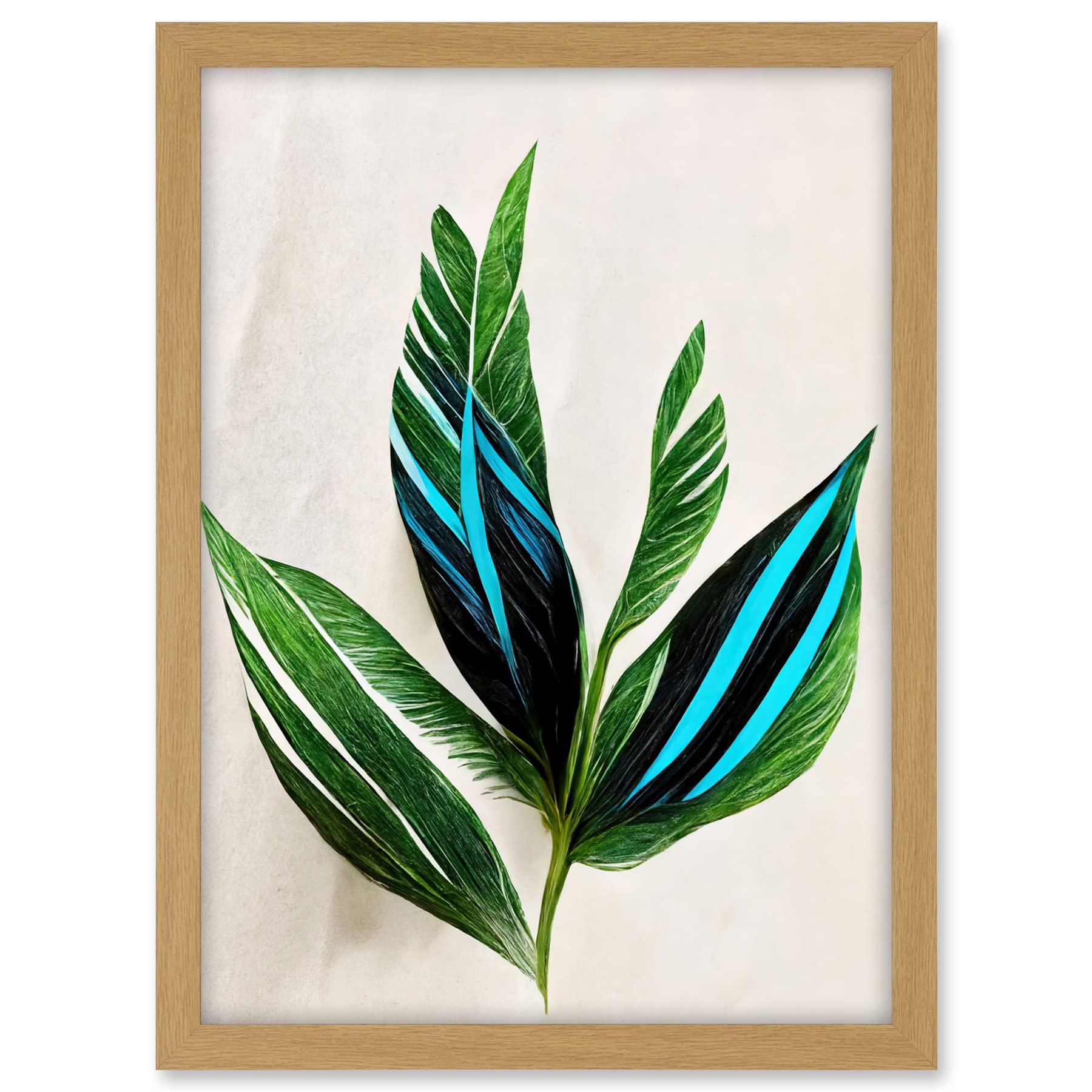Wee Blue Coo Tropical Plant Feathery Leaves Green Turquoise Simple Botanical Illustration Artwork Framed A3 Wall Art Print