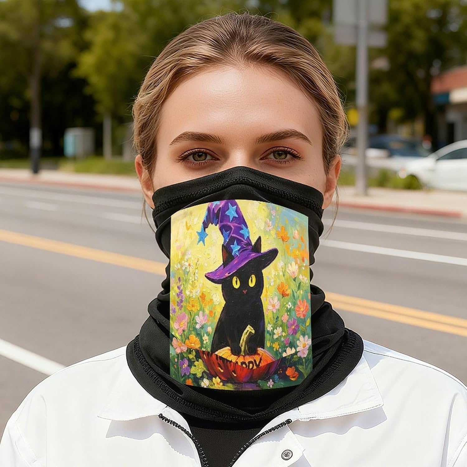 Black Cat Neck Gaiter Face Mask Head Scarf Bandana | Cycling Mask Scarf Headscarf for Men Women Breathable Face Cover for Skiing Fishing Hiking Outdoor Sports