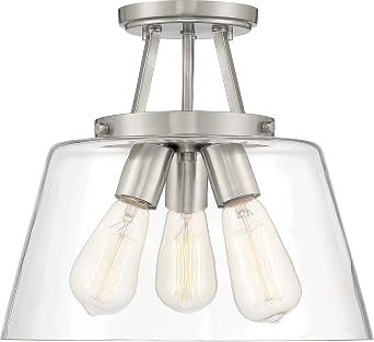 Savoy Essentials 6-1024-3-SN Calhoun Modern Clear Glass Semi-Flush, 3-Light 180 Total Watts, 12" H x 13" W, Satin Nickel