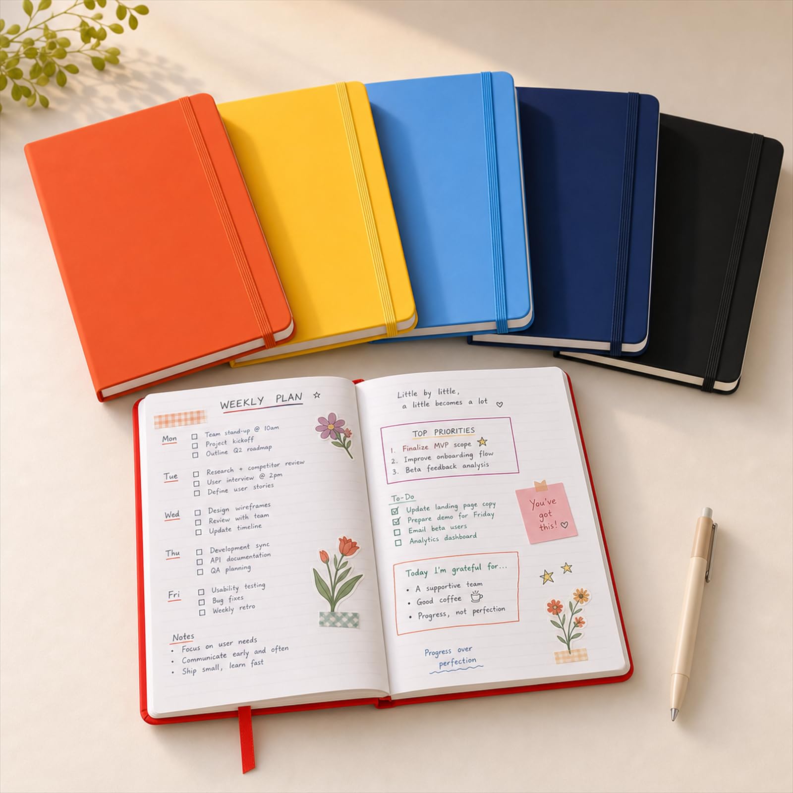 SUIN Notizbuch, A5, Hardcover, liniert, 200 Seiten, Schwarz, 1 Packung