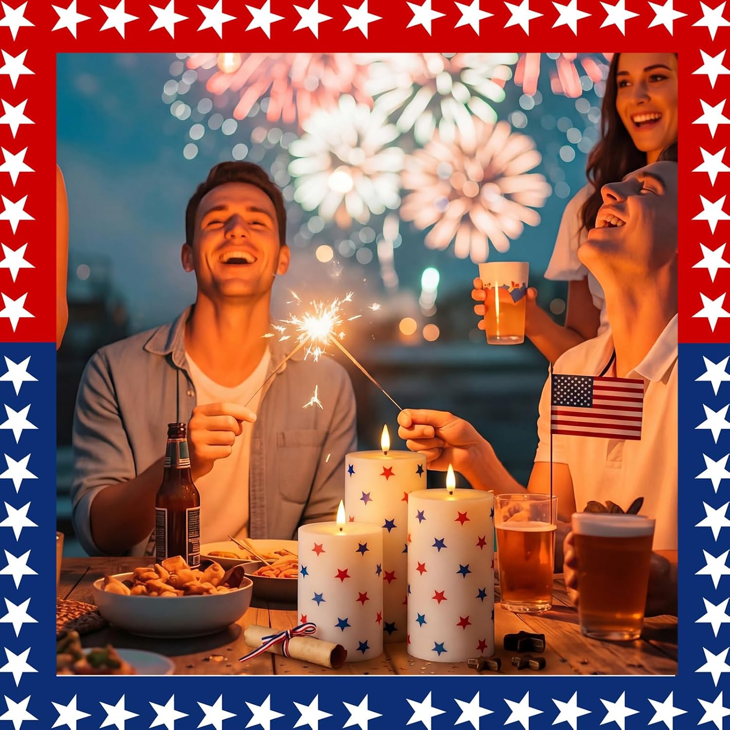 Tujoe 6 Pcs 4th of July Decorations Patriotic Memorial Day LED Candles Battery Operated Pillar Candles Patriotic Design Flameless Independence Day Lights for 250th Anniversary Holiday Decor