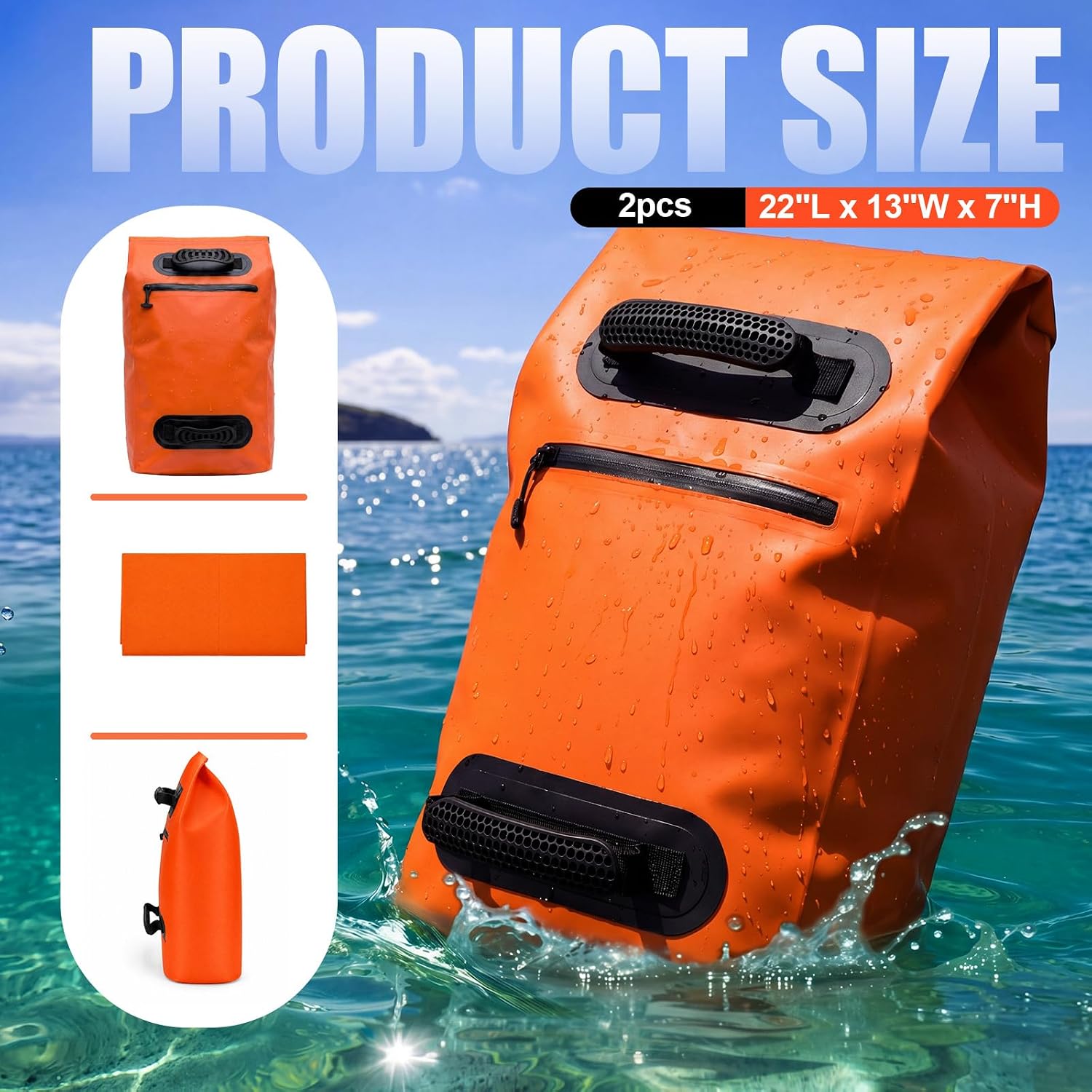 2 Pack Boat Ballast Bags Heavy Duty 50lb Wake Surfing and Waterskiing Water Weight Bags with Leak Proof Construction Front Zipper Pocket and Dual Reinforced Handles for Adjustable Boat Trim