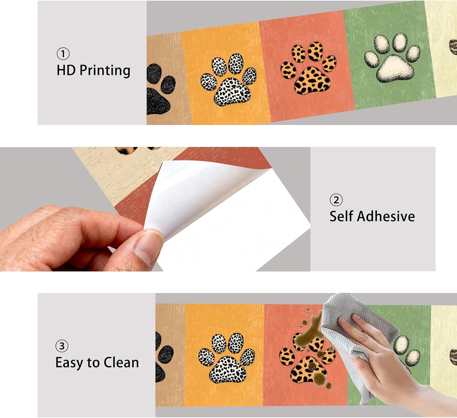 Nuxovilar Colorful Paw Print Wallpaper Border Peel and Stick,PVC,3.94×16.4 Ft Peel and Stick Wallpaper Border for Pet Lovers, Removable Wall forPet Room, Playroom, Entryway