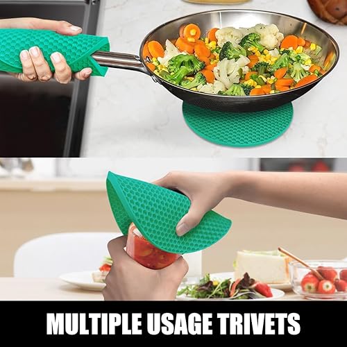 Miniatura 56 de Rorecay Juego de 6 manoplas de horno y soportes para ollas, guantes de silicona extra largos para cocina, resistentes al calor, 500 grados, Milkshake