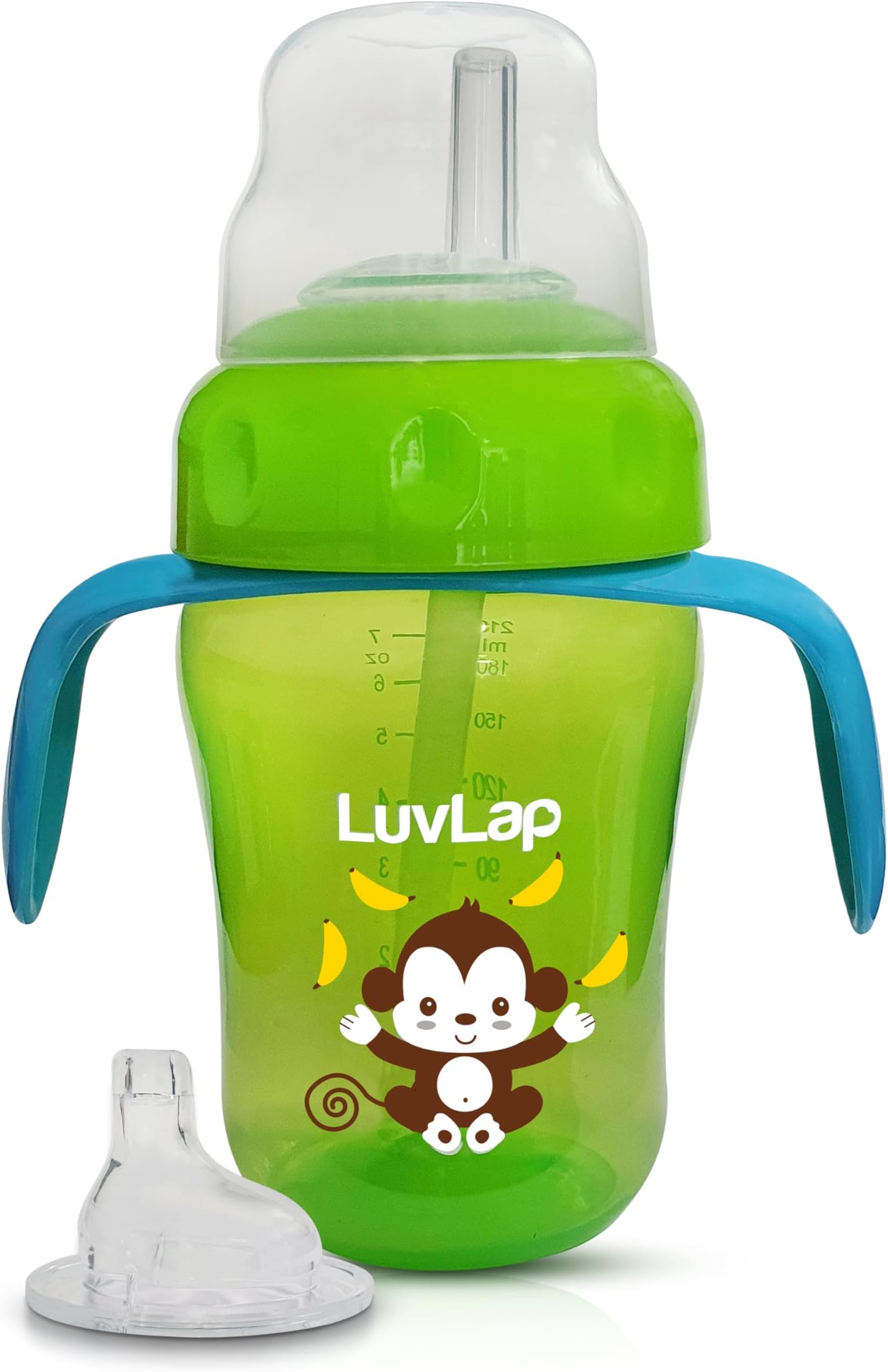 LuvLap Banana Time 210ml Anti Spill, Interchangeable Sipper / Sippy Cup with Soft Silicone Spout and Straw BPA Free for kids 1year+ (Green)
