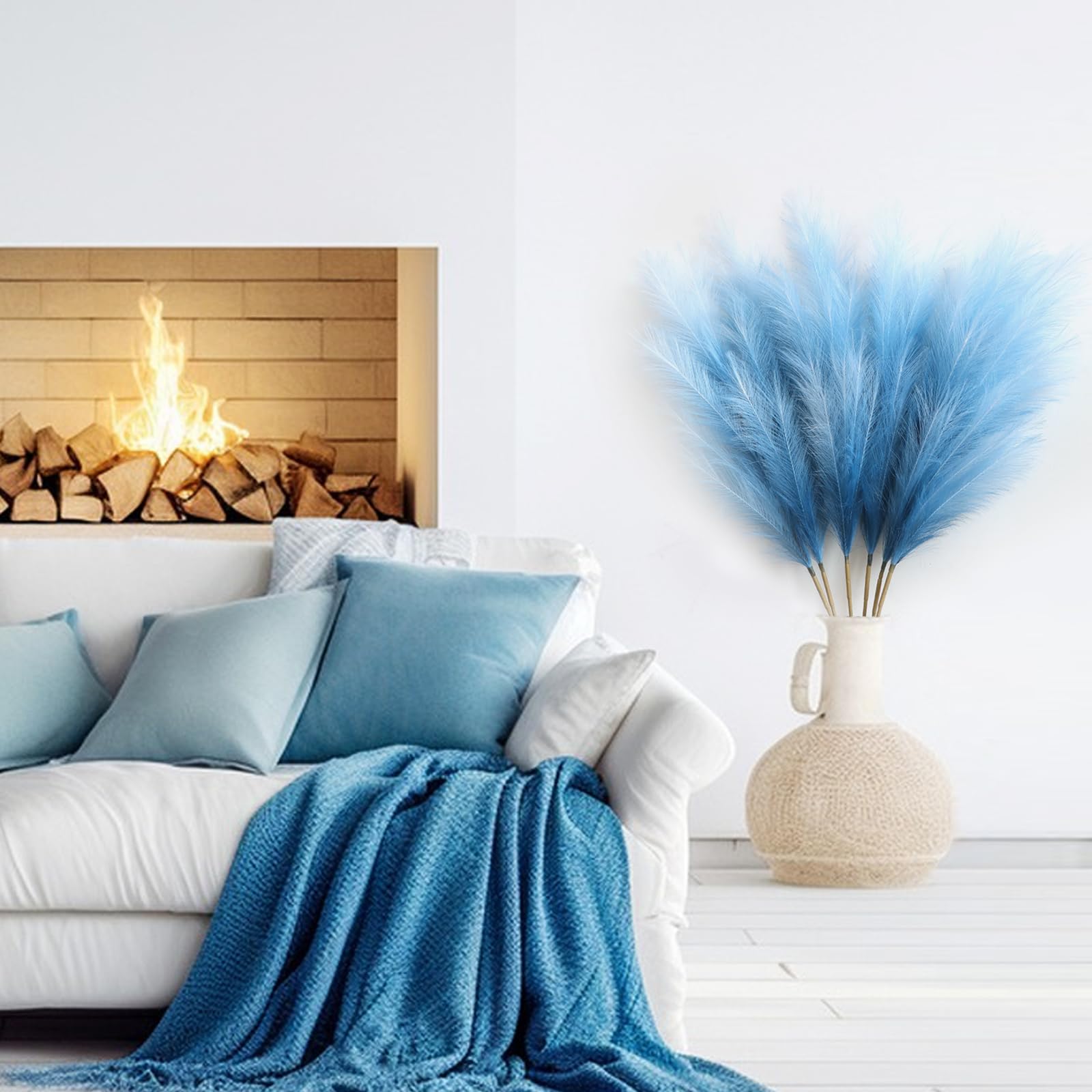Decorazione Pampas Secca Grande 6 Pcs 113cm blu Pampas Erba Simulata Pampas Erba Pampa Artificiali Fiori per Soggiorno, Casa, Pavimento, Vaso, Decorazione Boemia