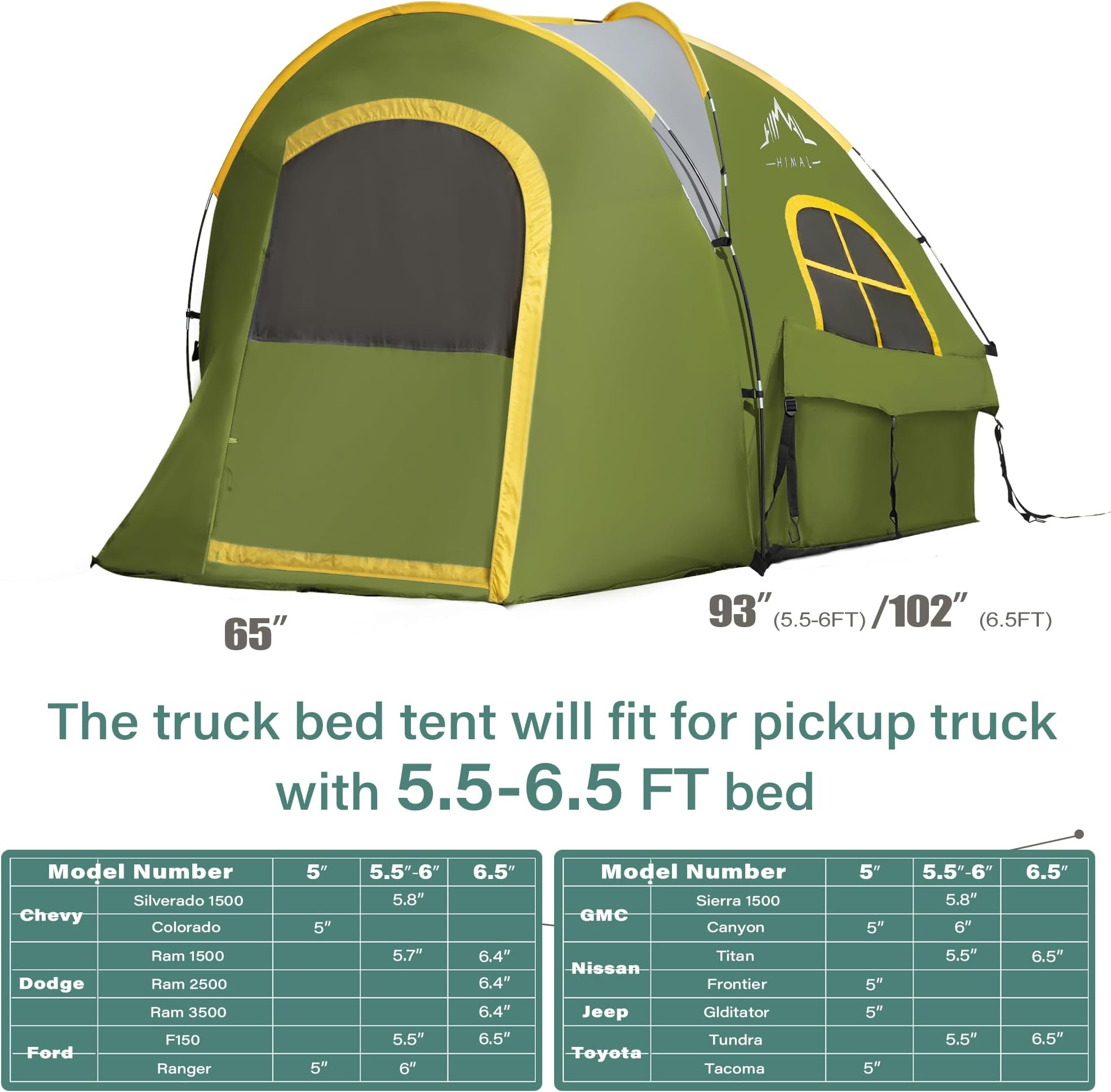 Pickup Truck Tent, Waterproof PU2000mm Double Layer for 5.5-6.5 FT Truck Bed, Portable Truck Bed Tent for Camping