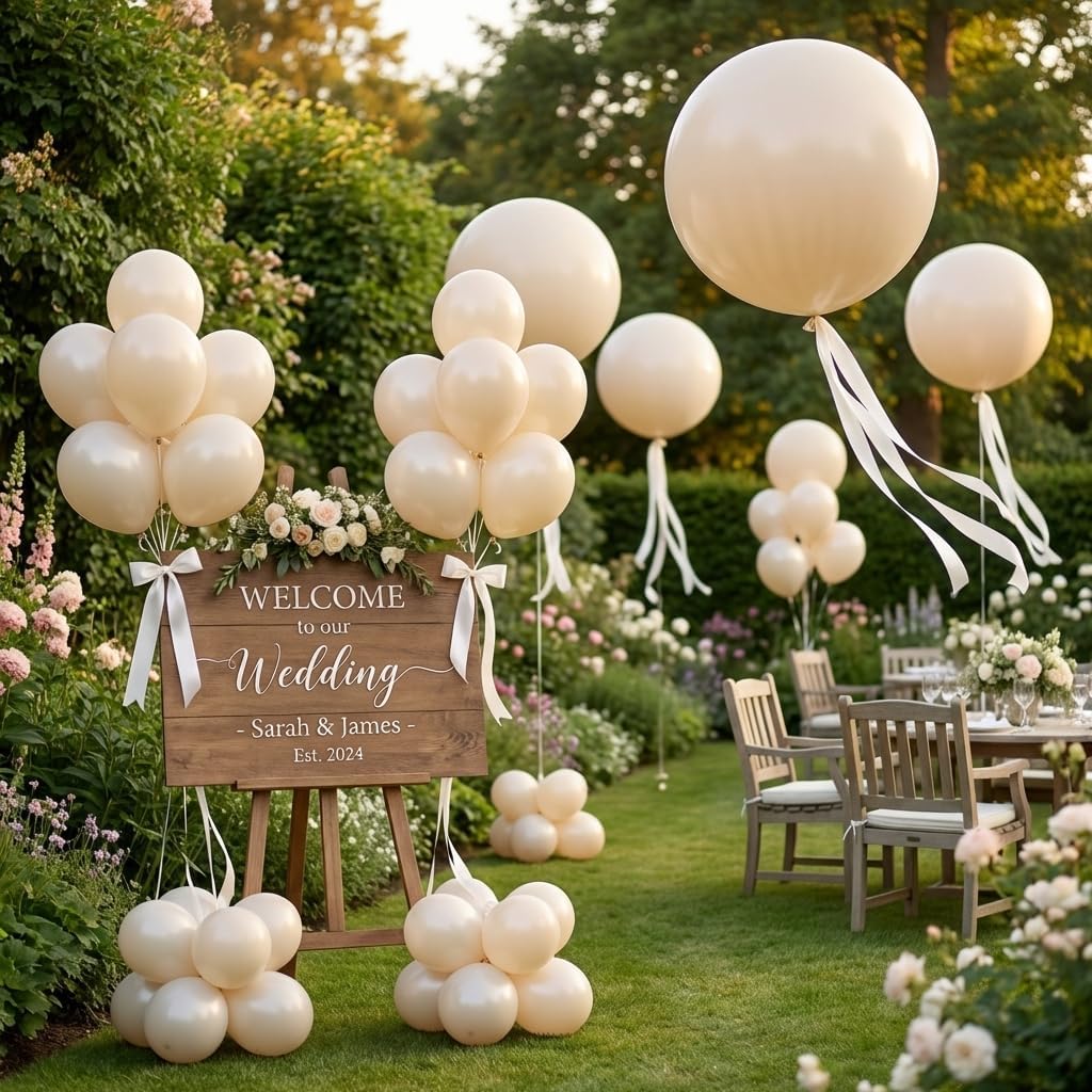 KALOR 36 Inch Giant Beige Balloons, 6 Pack Large Round Beige Latex Balloons for Anniversary, Birthday, Christmas, Wedding, Baby Shower Party Decorations