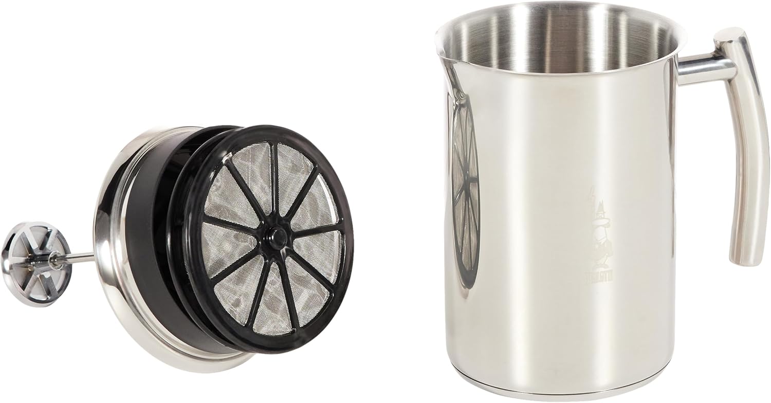 Bialetti Stainless Steel Milk Steamer Small Steel Milk Frother For