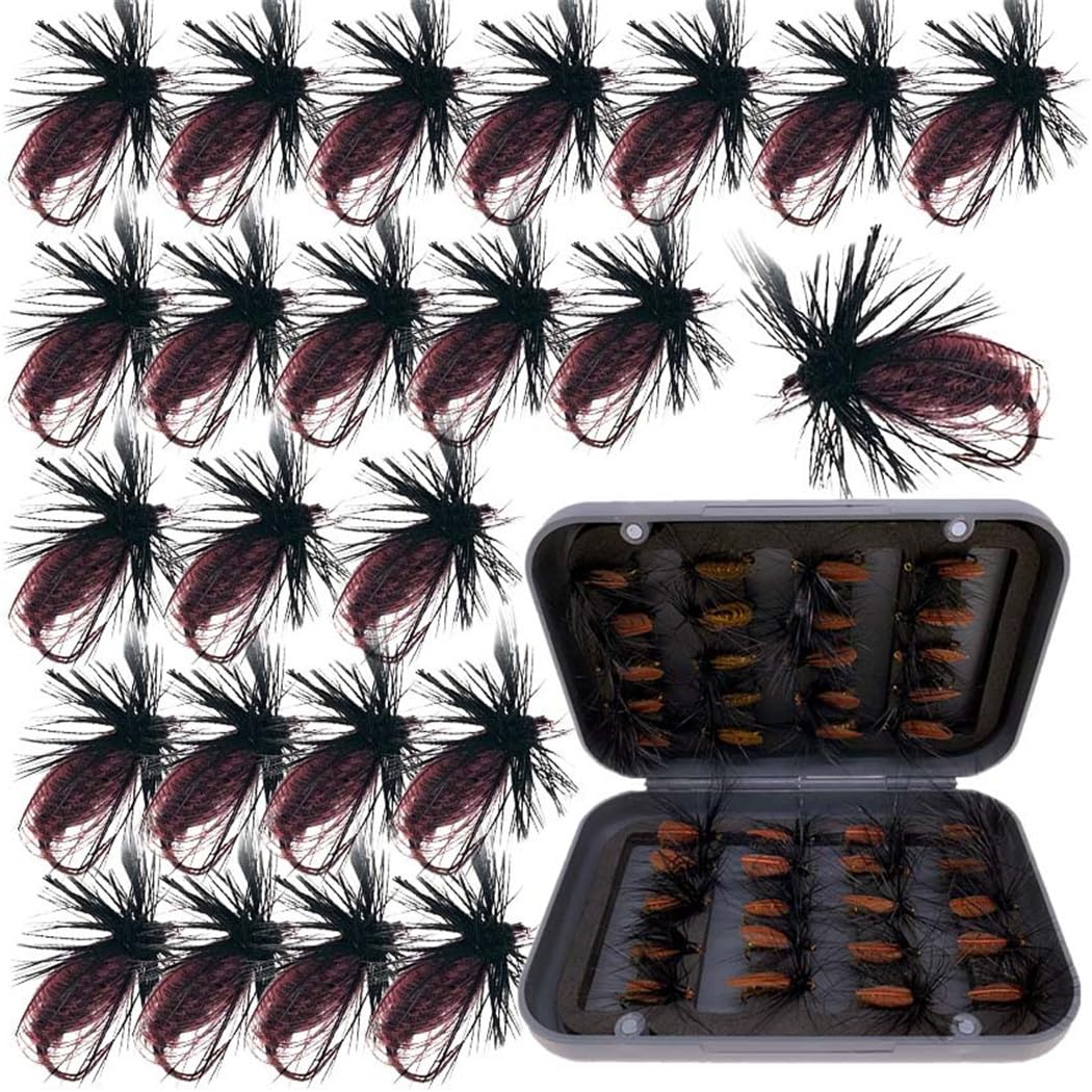 24Pcs Fly Fishing Flies Trout Lures Fishing Tackle Fly Fishing Flies with Boxed Trout Bass Artificial Fish Bait (24Pcs-Beetle Fly)
