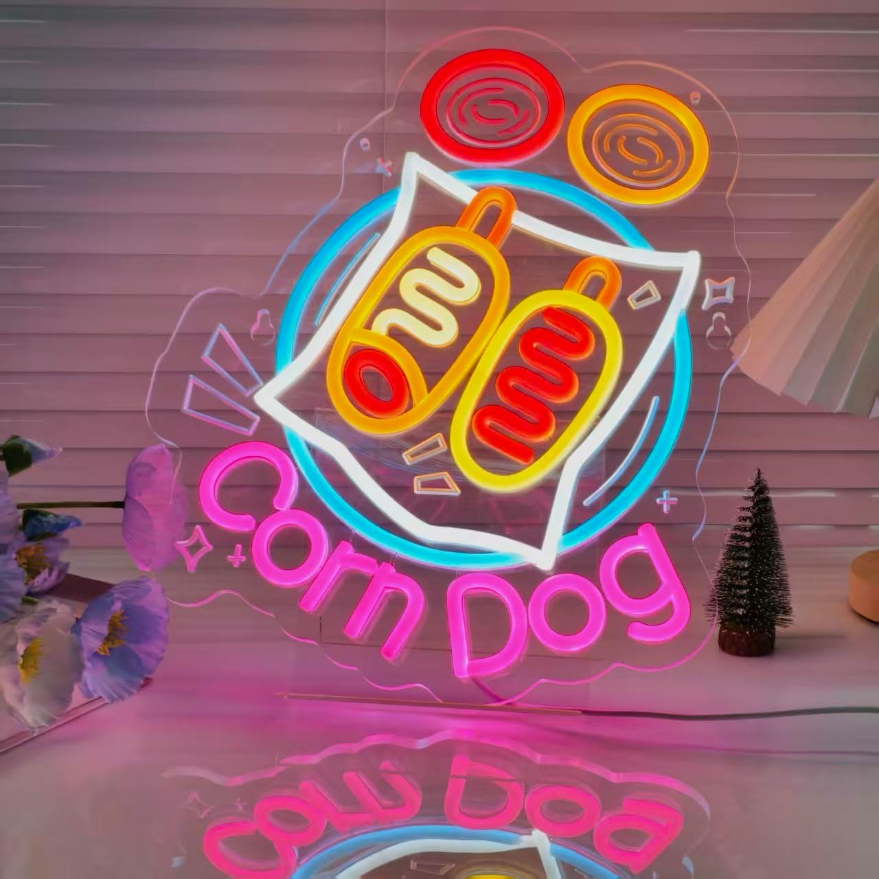 Corn Dog Neon Sign, Neon Lights Hanging Wall Art Decoration for Snack Bar Fast Food Truck Restaurant Party Kitchen Home Decor,USB Powered,Ultra Bright & Dimmable,14.17×12.2Inches