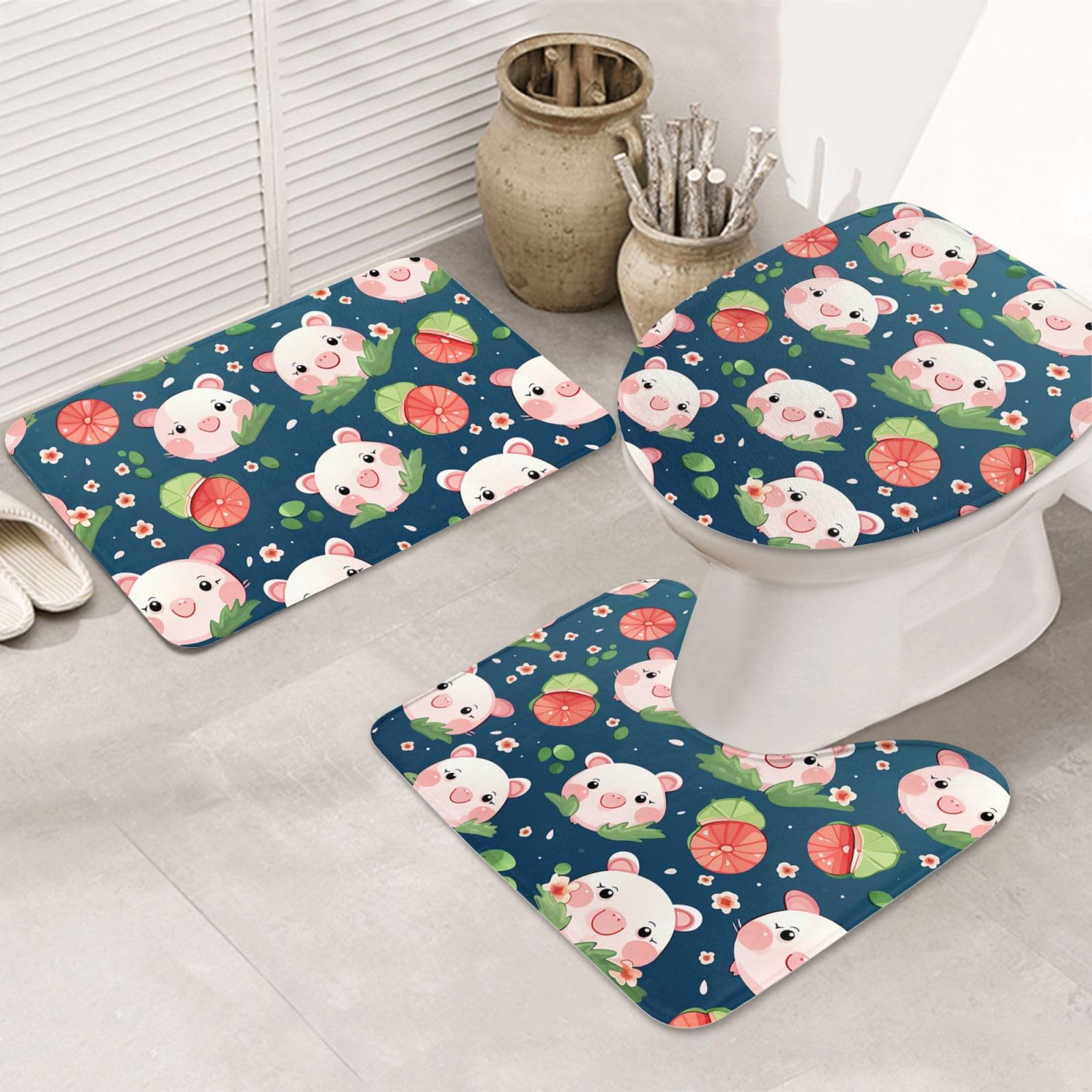 Tapis de salle de bain lot de 3 cochons mignons absorbants et lavables