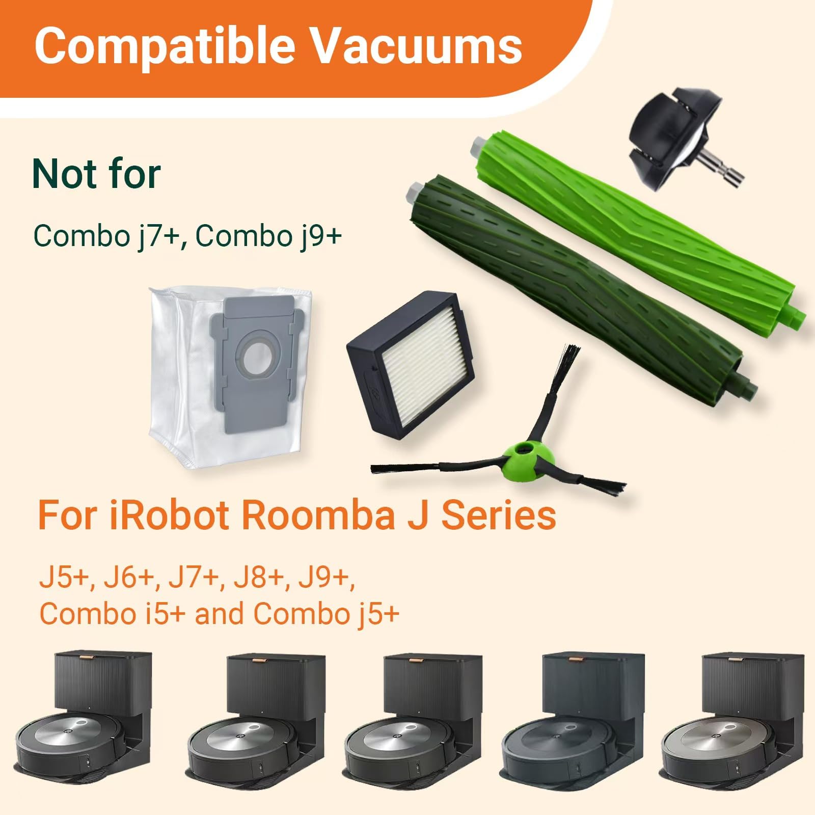 Części zamienne kompatybilne z zestawem akcesoriów do odkurzacza iRobot Roomba J7 J7+ J5 J5+ J6 J6+ J8 J8+ J9 J9+ zestaw akcesoriów do odkurzacza, przednie kółko, gumowe szczotki rolkowe, 3