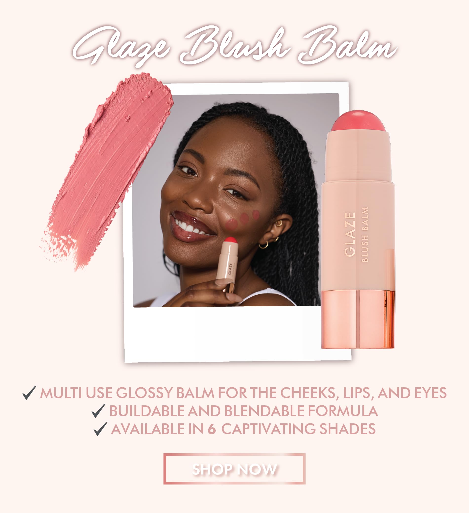 Bellamianta Glaze Blush & Glow Balm, baume brillant, 5 g, multi-usage pour les joues, les lèvres et les yeux, blush, ingrédients qui aiment la peau, beurre de karité et huile d'avocat (rose du désert)