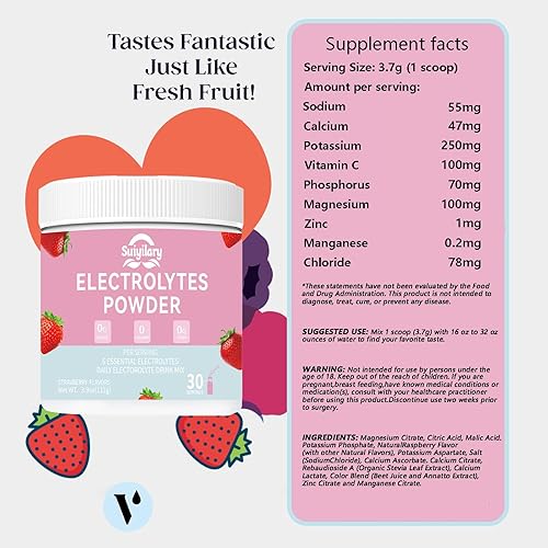 Miniatura 7 de Mezcla de bebida en polvo de electrolitos sin azúcar, polvo de hidratación diaria con 6 electrolitos clave, oligominerales, apto para dieta