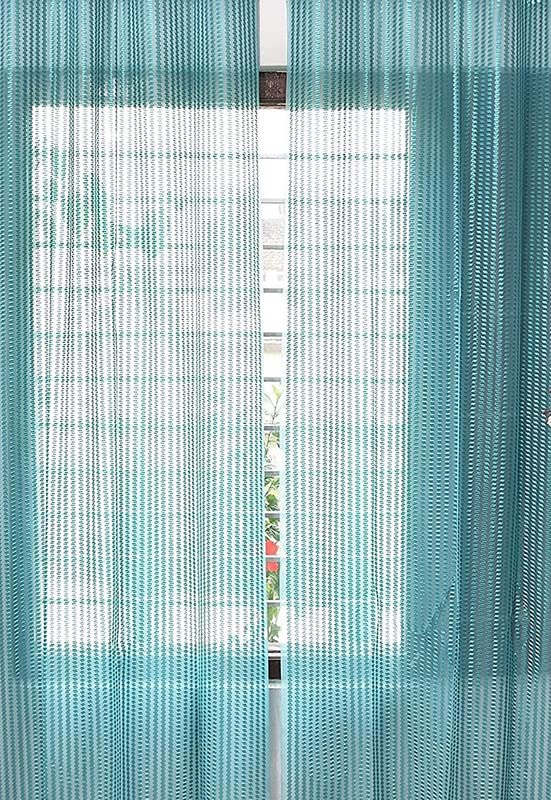 Image of Eyelet Polyester Tissue Curtain (Blue, 9 Feet) - Set of 1