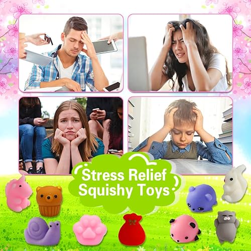 Miniatura 6 de Paquete de 100 Juguetes Squishies, Pequeños Juguetes Fidget Squishy de Mochi Aleatorios a Granel, Regalos de Fiesta para Niños de 4-8 y 8-12, Bolsa