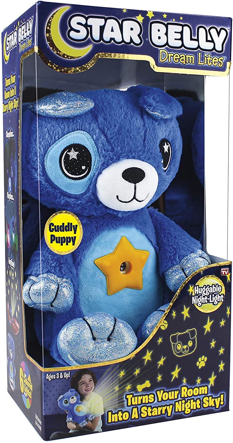 GZJ Star Belly Dream Light, Stuffed Animal Night Light, Cuddly Blue Puppy.Cute Star Belly Dream Unicorn Projector Glowing Night Light Lamp for Girls Kids Birthday Gift.