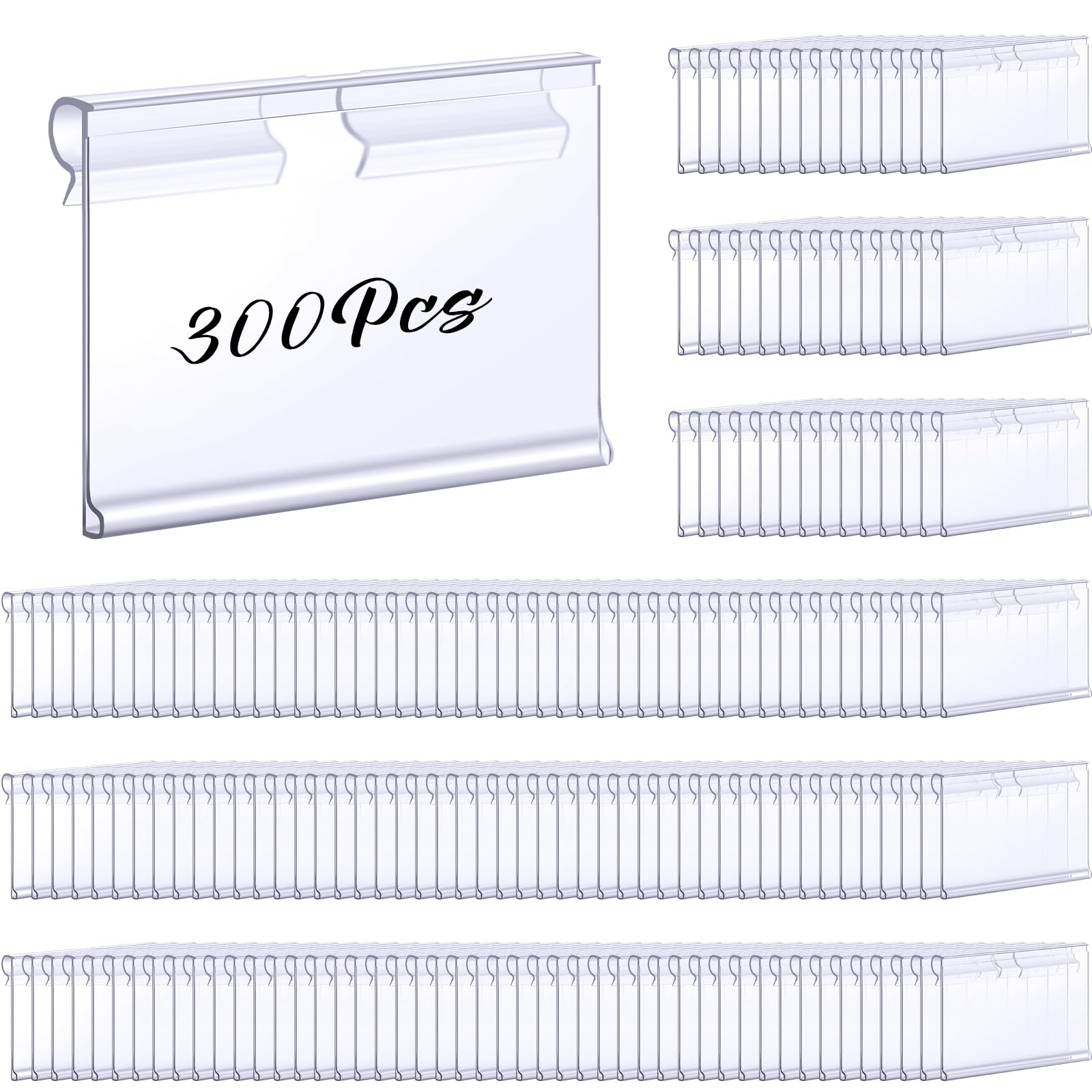 Tatuo 300 Pcs Reusable Plastic Wire Shelf Label Holders, Price Card Sign for Pantry Retail Supermarket Merchandise Shopping Mall Shop Ticket Display