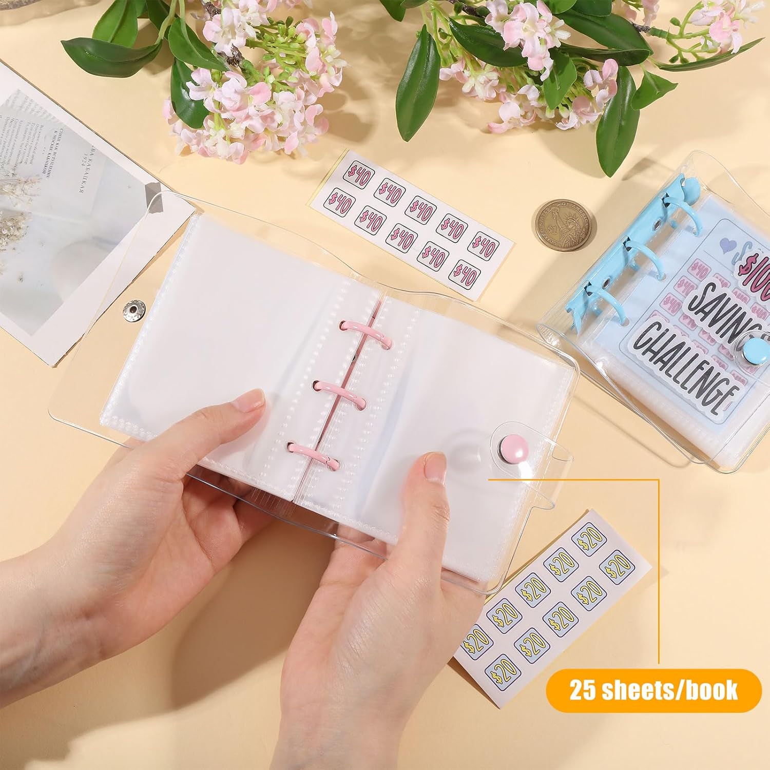 4Pcs Mini Binder with Cash Envelopes 1000 Money Saving Challenge Reusable Budget Book Portable Deposit Easy and Fun Way to Save for Home Office School Class Gift