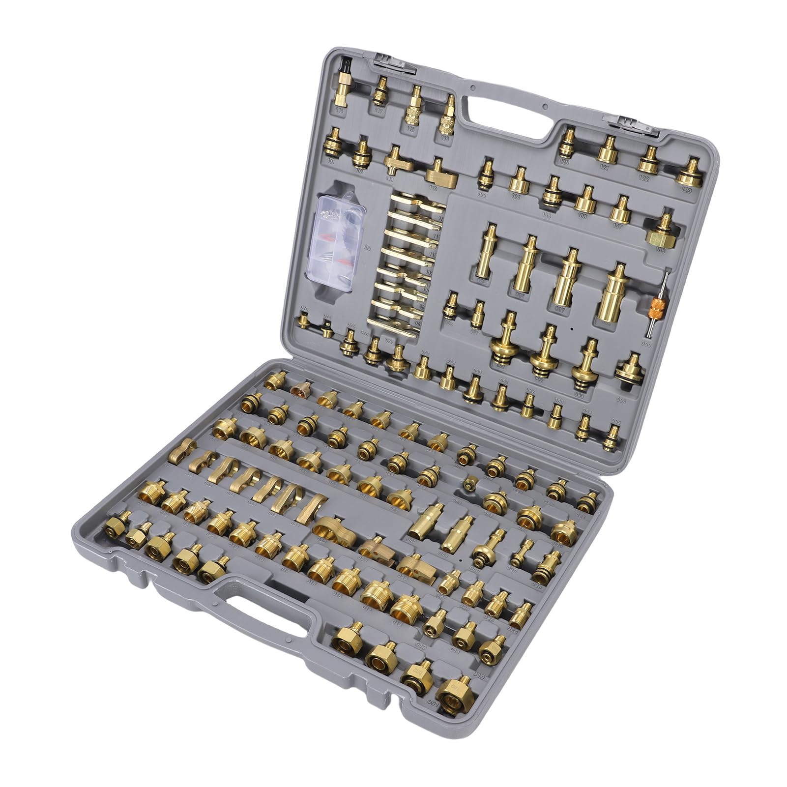Ausla Kit de Detección de CA Automotriz Kit de Prueba de Aire Acondicionado Automático de Latón 122 Piezas con Núcleos de Válvulas y Juntas para Reparación y Mantenimiento del de CA del Automóvil