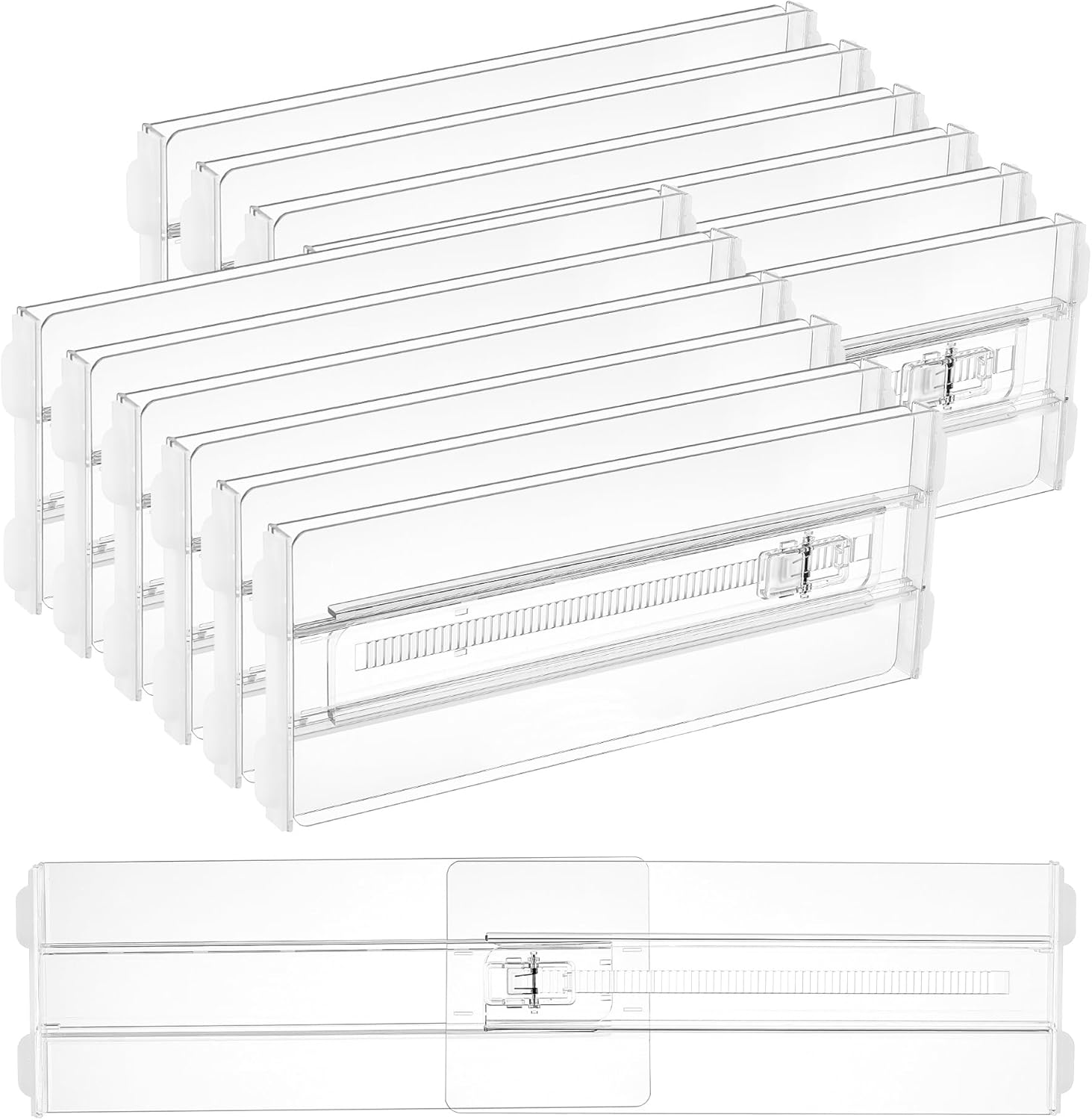 Vtopmart 12 Pack Drawer Dividers for Clothes, 4" High 10.2"-16.5" Adjustable Expandable Dresser Drawer Organizer, Clear Plastic Separators for Dresser, Baby Clothing, Underwear, Cosmeti