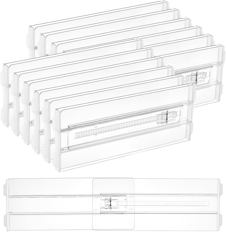 12 Pack Drawer Dividers for Clothes, 4" High 10.2"-16.5" Adjustable Expandable Dresser Drawer Organizer, Clear Plastic Separators 